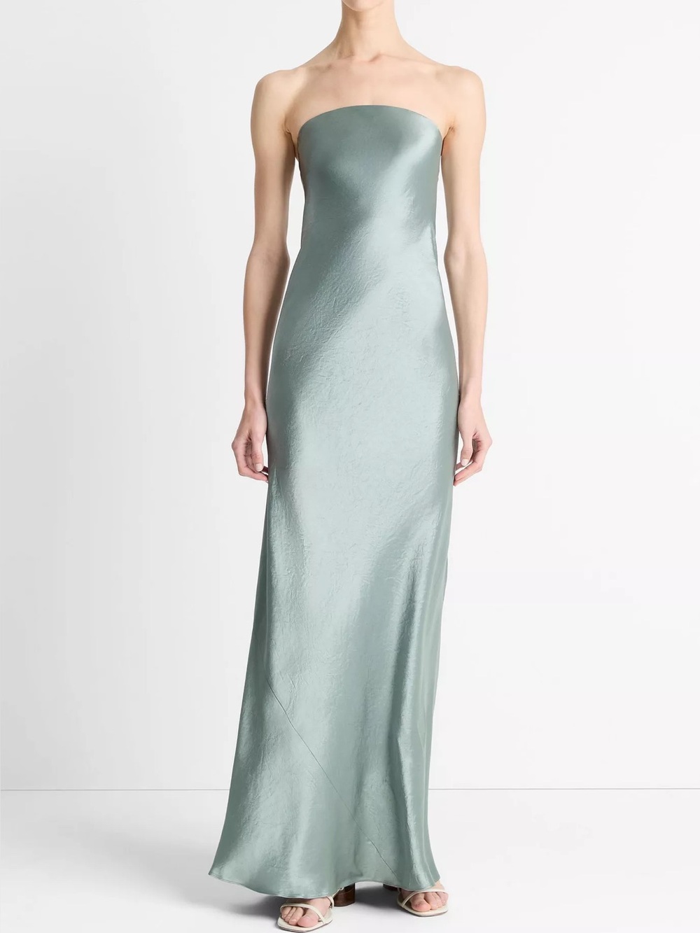 Vince Strapless Satin Slip Dress in Sage Green